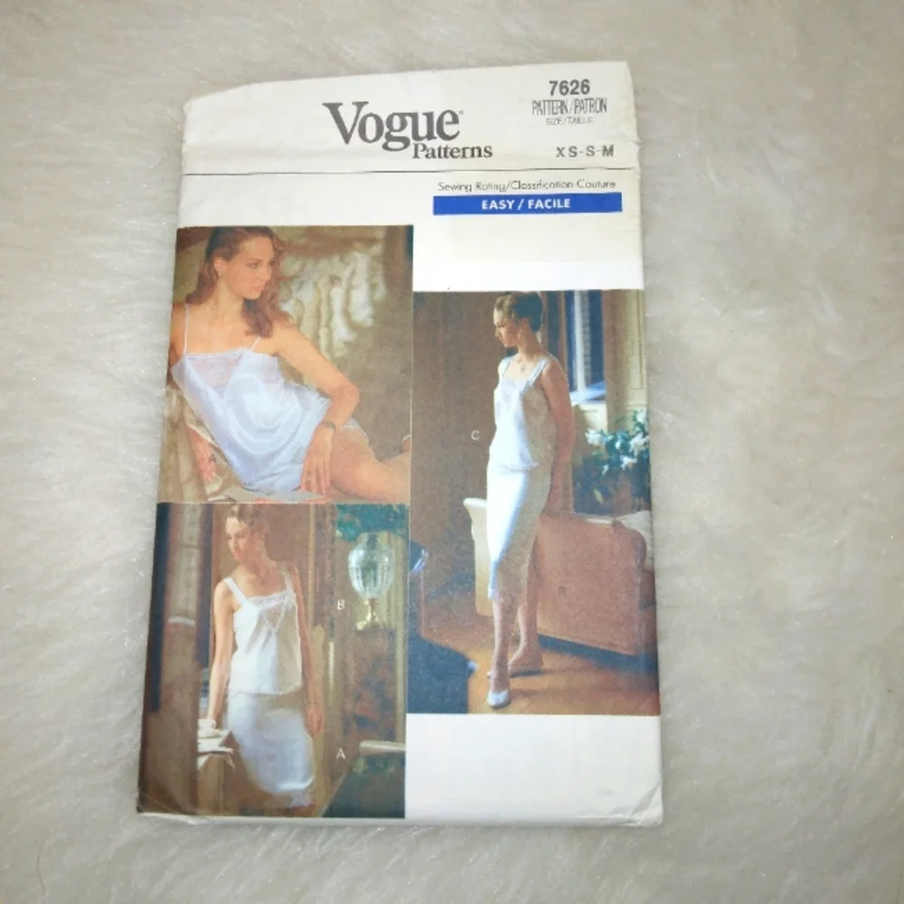 VOGUE 7626 Vintage Misses Camisole, Panties, & half-slip Sz XS-S-M. EASY!